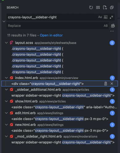 10 results shown. 1 .scss, 9 .erb files