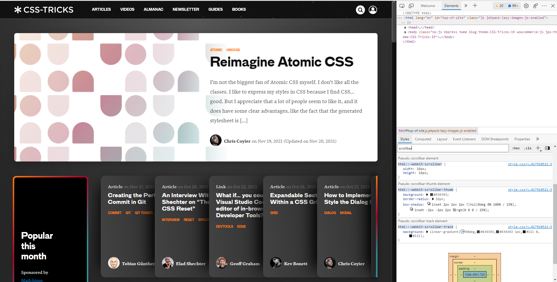 Inspecting CSS Tricks Website